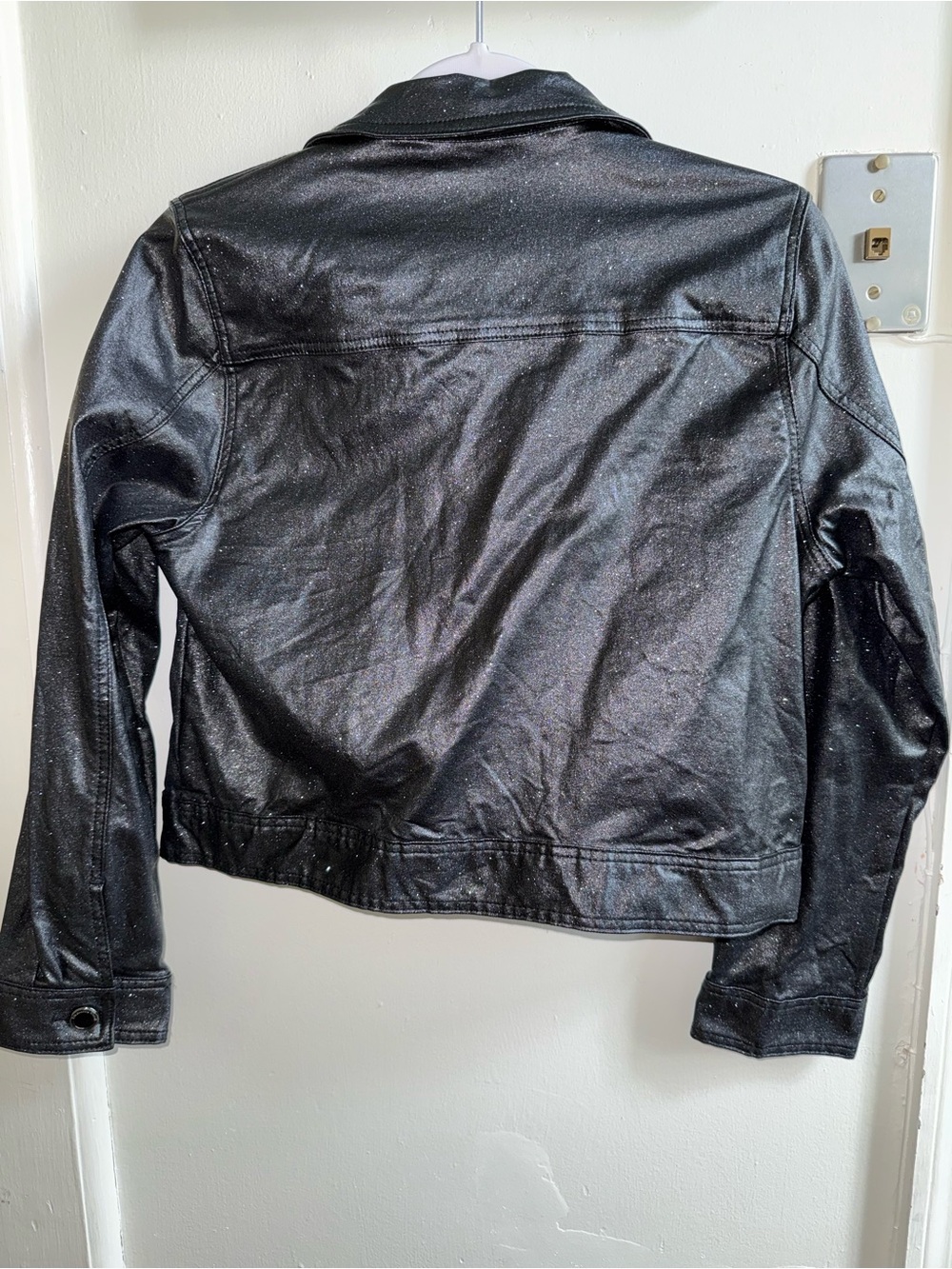 RM Rebecca Minkoff Shimmer Metallic Black Denim Style Jacket Sparkle Coated L - Picture 6 of 7